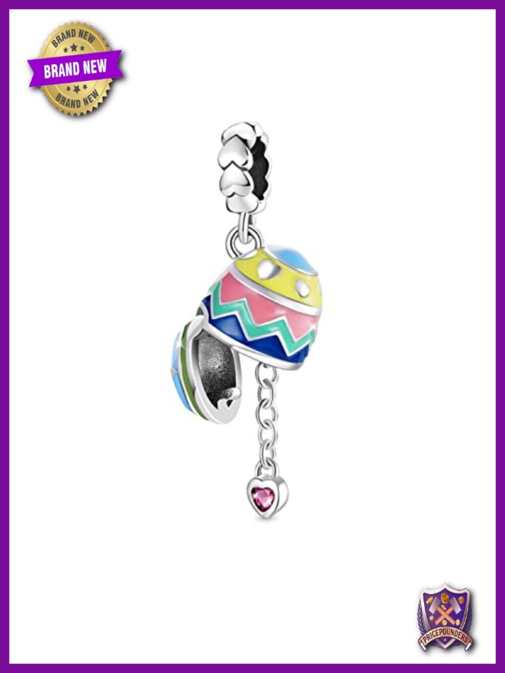 925 Sterling Silver Easter Egg Charm with Heart Dangle Beads Charms for Women -